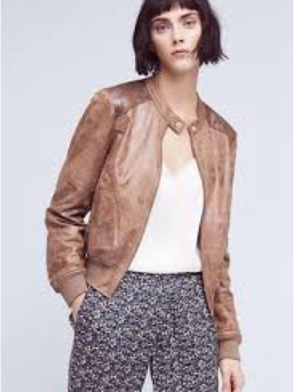 Anthropologie Brown Leather Bomber Jacket